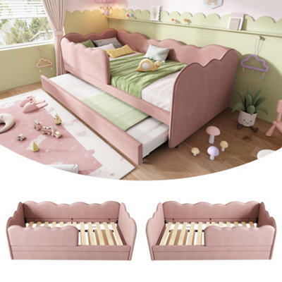 Abrihome 3Ft Pink Velvet Daybed With Trundle90X190Cm Sofa Bed For Kids & AdultsSpace-Saving Pull Out DesignVelvet (No Mattress) from B&Q