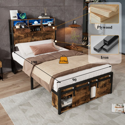 Abrihome 3Ft Single Metal Bed With Multi-Color Led Lights & Charging PortsStorage Bed FrameBlack from B&Q