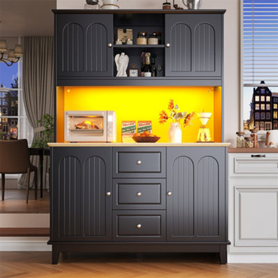Abrihome Snack Cabinet With Led Lighting (120X40X180Cm)3-Drawer Kitchen Storage UnitModern Sideboard With Illuminated DisplayBlack from B&Q