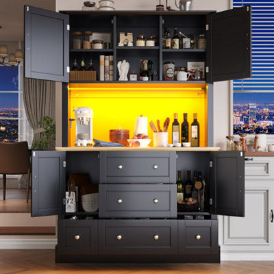 Abrihome Snack Cabinet With Led Lighting (115X40X180Cm)5-Drawer Kitchen Storage UnitModern Sideboard With Illuminated DisplayBlack from B&Q