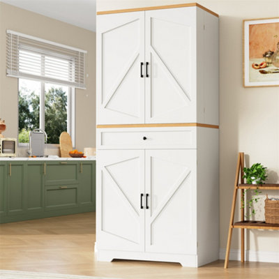 Abrihome Tall Kitchen Sideboard With Door Frame (80X40X180Cm)Slim Storage Cabinet For Living RoomVersatile Snack & Display UnitWhite from B&Q