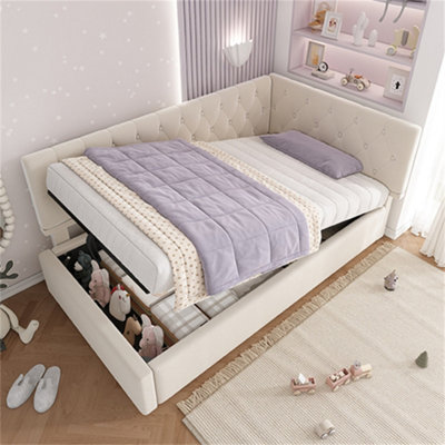 Abrihome Velvet Daybed With Hydraulic Storage (90X190Cm)Ottoman Single Sofa Bed & Metal Slatted FrameBeige (No Mattress) from B&Q