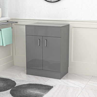 Nes Home 600mm Vanity Unit Cabinet With Worktop Grey from B&Q
