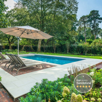 London Stone Dove Grey 20mm Smooth Indian Sandstone Paving Slabs 900X600 Pack Of 16 (8.64 M2)