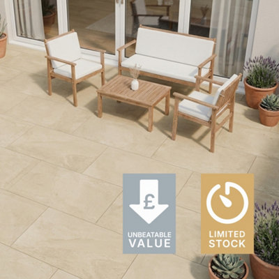 London Stone Ivory Porcelain Paving 900X600 Slabs Pack Of 10 (5.40M2)
