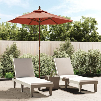 B&Q -  Garden Parasol With Wooden Pole Terracotta 196X231 Cm