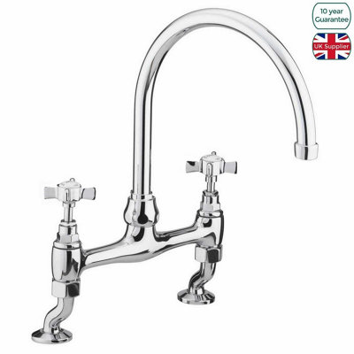Nes Home Wilton Kitchen Tap Bridge Cross Head Traditional Brass Deck Sink Mixer Chrome from B&Q