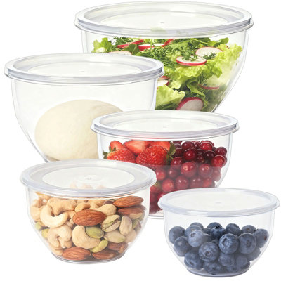 B&Q -  Clear Plastic Mixing Bowls Set Of 5 With Lids For Cooking Serving And Storage