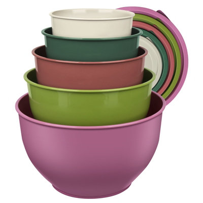 B&Q -  Vibrant Mixing Bowls Set With Lids 5-Piece Dishwasher And Microwave Safe Purple