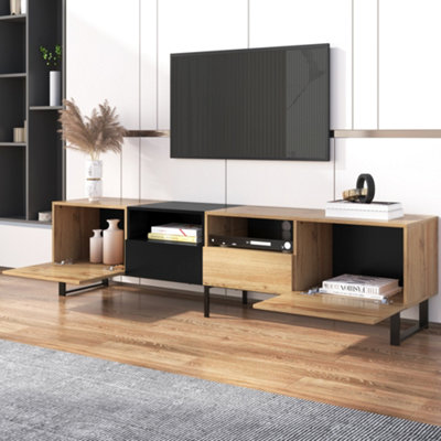 Abrihome 190Cm Modern Tv Stand With StorageBlack & Wood Media Console With DoorsDrawers & Smooth Sliding Rails from B&Q