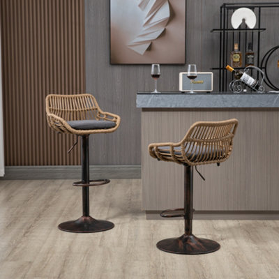 Abrihome 2-Pack Modern Swivel Bar StoolsHeight Adjustable Wicker Chairs With Cushion & Floor Protectors For Kitchen IslandGrey from B&Q