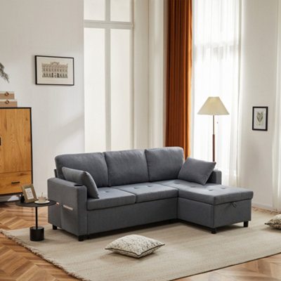 Abrihome L-Shaped Corner Sofa Bed With Storage3-Seater Pull Out Convertible SetteeGrey Sectional Sofa For Living Room/office from B&Q