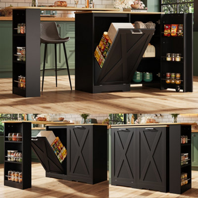 Abrihome 360-Degree Rotating Kitchen IslandModern Multifunctional Storage Cabinet In BlackFolding Door Design from B&Q