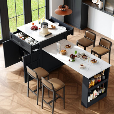 Abrihome Extendable Bar Table With Storage (133-202 X 70 X 93.5 Cm)With 2 Drawers And 4 CompartmentsExpandable Kitchen Island Table from B&Q