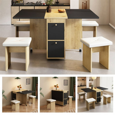 Abrihome Multifunctional Foldable & Extendable Dining Set With 4 ChairsWhite + Oak + Black120X 80X 75Cm from B&Q