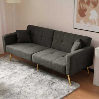 Abrihome Sofa Bed With 3-Way Adjustable Backrest & Side Storage PocketsWith Gold LegsDark Gray from B&Q