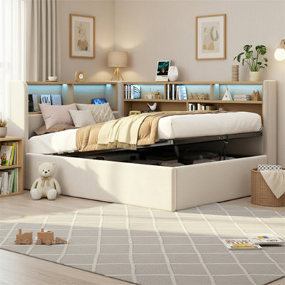 Abrihome Single Bed 90X190CmL-Shaped Upholstered With Storage CompartmentSofa Bed With StorageLedUsb Charging PortVelvetBeige from B&Q