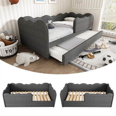 Abrihome Upholstered Bed Daybed 90X190 Cm3Ft Single Bed With Pull Out TrundleSingle Daybed With Slatted FrameLinenGrey(No Mattress) from B&Q