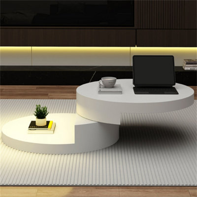 Round Rotating Coffee Table with LED Lights, 360 Degree Rotating ...