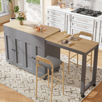 Abrihome Modern Extendable Bar TableExtendable Dining Table With StorageWith Six ShelvesStanding Table Bistro TableGrey from B&Q