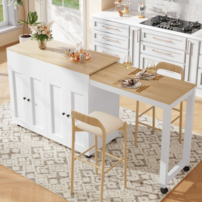 Abrihome Modern Extendable Bar Table (118-180X50X94Cm)Dining Table With Shelves & Six StorageStanding Table Bistro TableWhite & Grey from B&Q