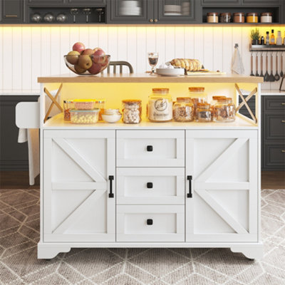 Abrihome Serving Cart Kitchen Rollable With Drop-Leaf Table & App Led LightingModern Kitchen Island With Snack Shelves & StorageWhite from B&Q