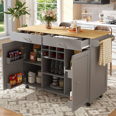 Abrihome Modern Kitchen Island (102X45X92Cm)Kitchen CabinetSideboardMultifunctional Dining Table With StorageGray from B&Q