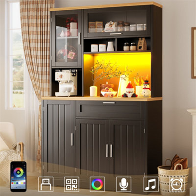 Abrihome Tall Display Cabinet With Led Lighting104X40X180 Cm Kitchen & Living Room StorageBlack from B&Q