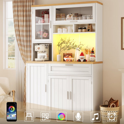Abrihome Tall Display Cabinet With Led Lighting104X40X180 Cm Kitchen & Living Room StorageWhite from B&Q