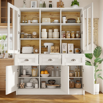 Abrihome Tall CabinetsDisplay CabinetKitchen CabinetDining Room Cabinet With DrawersFreestanding Display CabinetWhite from B&Q