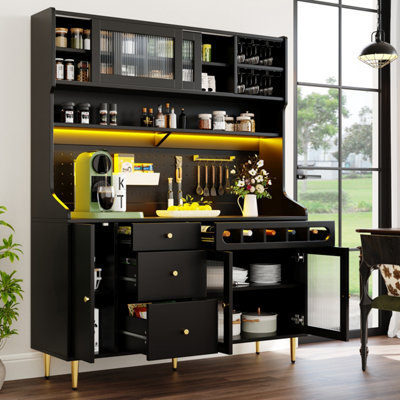 Abrihome Modern Tall Storage Cabinet With Adjustable Shelves & Led LightsFreestanding Highboard For KitchenDining145X39X171CmBlack from B&Q
