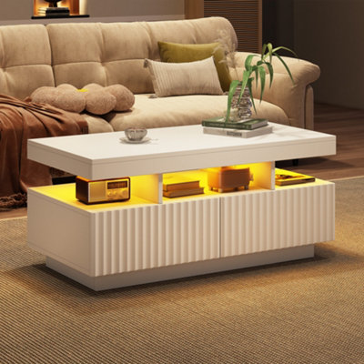 Abrihome Coffee Table With Led Lights2Drawers Rectangle Coffee End Table For Living RoomOffice100X50X45CmWhite from B&Q