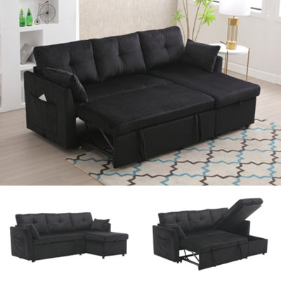 Abrihome Sectional Sleeper Sofa With Pull Out BedL Shape Convertible Couch With Storage ChaiseFor Living RoomApartmentBlack from B&Q