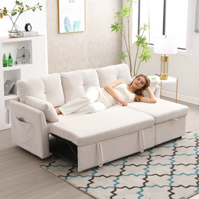Abrihome Ectional Sleeper Sofa With Pull Out BedL Shape Convertible Couch With Storage ChaiseFor Living RoomApartmentBeige from B&Q