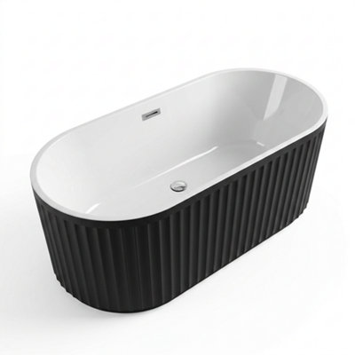 Bathroom City Jasmine 1700 X 750mm Fluted Freestanding Bath BlackTwin Skin Acrylic Double Ended from B&Q