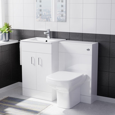 B&Q -  White 1000mm Slim Basin VanityWc Unit & Rimless Btw Toilet