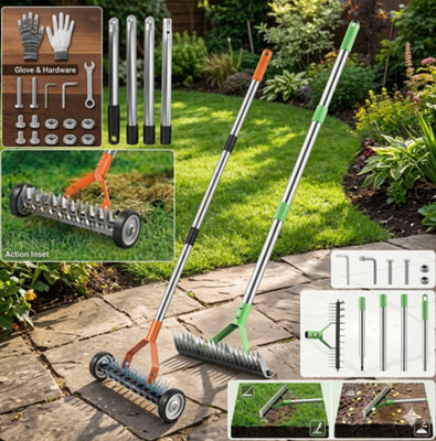 Manual Lawn Aerator Scarifier For Soil Aeration And Grass CareGarden Lawn Maintenance Tool 1.63 Meters Without Wheels from B&Q