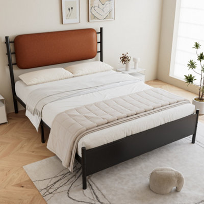 Abrihome Metal Bed4Ft6 Double Bed 135X190CmWith A Pu-Upholstered HeadboardYouth BedFor Adults & TeenagersBlack from B&Q