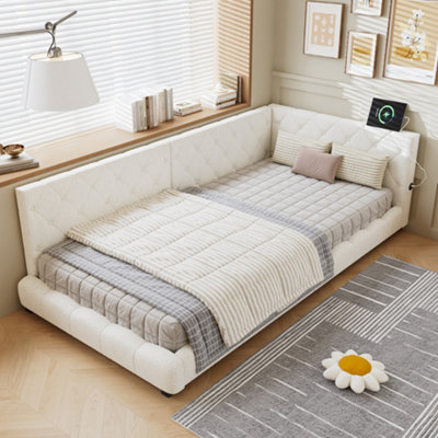 Abrihome Upholstered Bed3Ft Single Bed 90X190CmWith Side Rails On The BedWith Two Comfortable HeadboardsVelvet + PlywoodBeige from B&Q