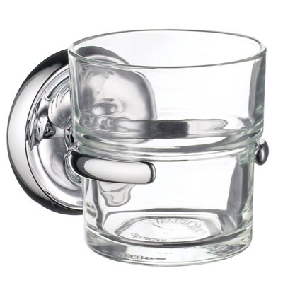 B&Q -  Clear Glass Tumbler With Non Rust Brass Wall Mount Holder