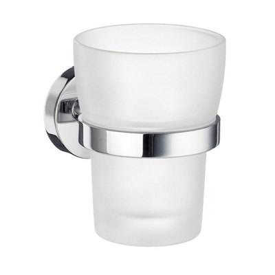 Smedbo Frosted Glass Tumbler With Chrome Bathroom Wall Mount Holder from B&Q