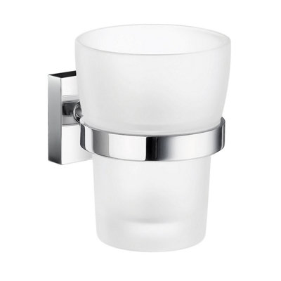 B&Q -  Frosted Glass Tumbler With Non Rust Brass Wall Mount Holder