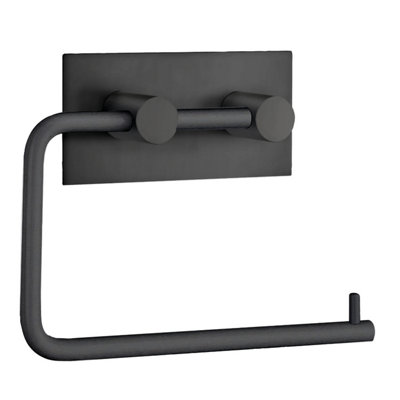 B&Q - BeslagsbodenDesign Toilet Roll Holder In Matt Black Stainless Steel Self-Adhesive