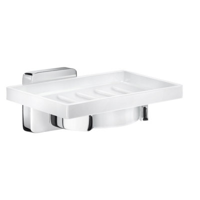 Smedbo Porcelain Rectangular Soap Dish Tray And Polished Chrome Wall Mounted Holder With Concealed Screws For Bath Shower Bathroom from B&Q