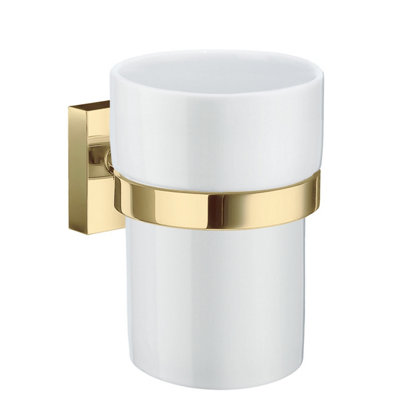 B&Q -  Porcelain Tumbler With Non Rust Brass Wall Mount Holder