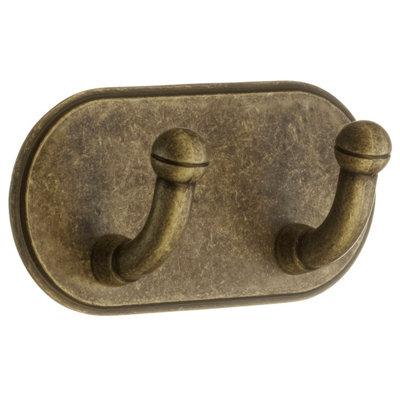 B&Q - BeslagsbodenDesign Double Hook In Antique Brass Finish Self-Adhesive