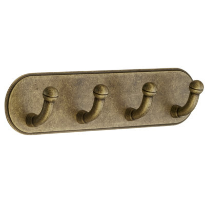 BeslagsbodenDesign Quadruple Hook In Antique Brass Finish Self-Adhesive from B&Q