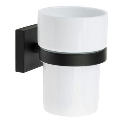 B&Q -  Porcelain Tumbler With Non Rust Brass Wall Mount Holder