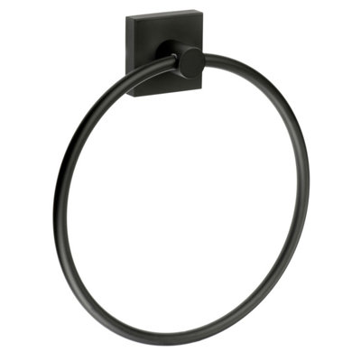 B&Q -  Matt Black Towel Ring (W)17Cm Wall Mounted With Concealed Screws Bathroom Towel Holder