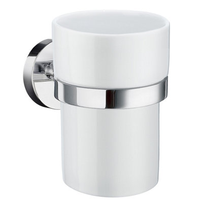 B&Q -  Porcelain Tumbler With Non Rust Brass Wall Mount Holder